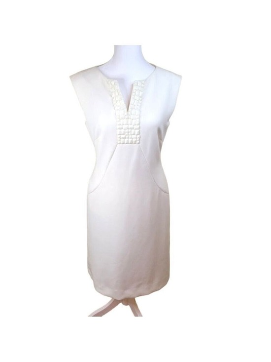 Tahari Dresses & Skirts - Tahari Sheath Dress Sleeveless Embellished Ivory White V-Neck Women's Size 2